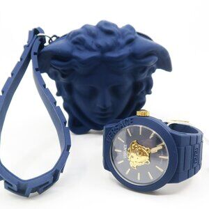 Versace VEEFA0524 Blue & Gold Medusa, Silicone Swiss Quartz New Unisex Watch